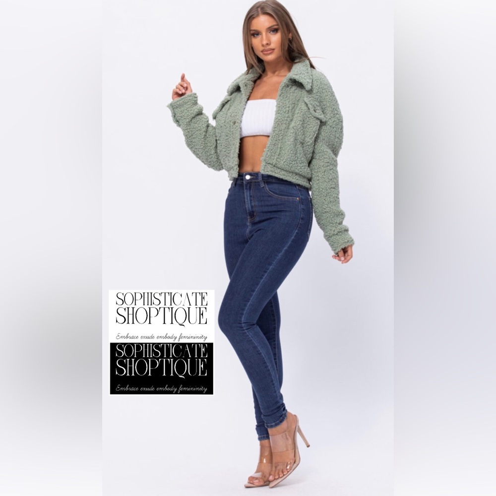 Fuffy pocket crop jacket in sage available in S M L